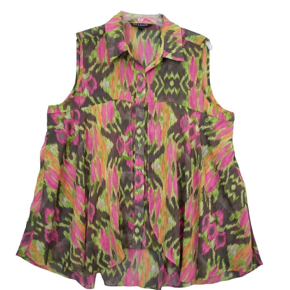 Zac & Rachel | Size XL Sleeveless Sheer Top Pink Green